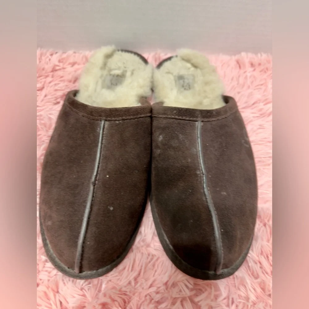 UGG MEN'S SCUFF BROWN SUEDE LEATHER SHEARLING WOOL‎ DISTRESSED  MULE Size 11 GUC